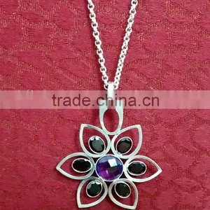 Amethyst Designer Sterling Silver Jewelry Necklace, Garnet Stone Necklace, 925 Silver Jewelry thumbnail-1