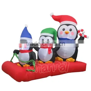 Inflatable Penguin Family On Sled Scene Christmas Decor thumbnail-1