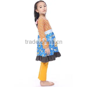 Fall Boutique Remake Fashion Beautiful Lovely Stripes Ruffle Top and Yellow Pant Children Clothes Wholesale thumbnail-2