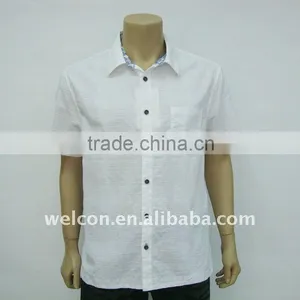 Men's Fashion Leisure Casual 100% Cotton Plaid Short Sleeve White Shirt thumbnail-1