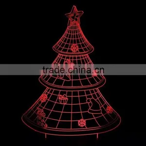 3D Optical Illusion Christman Tree Night Lamp Night Light 10 Colorful LEDs Ultra-thin Acrylic Light Panel AA Battery or DC 5V thumbnail-5