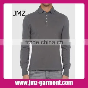 100% Cotton Plain Grey Long Sleeve Polo Shirt thumbnail-1
