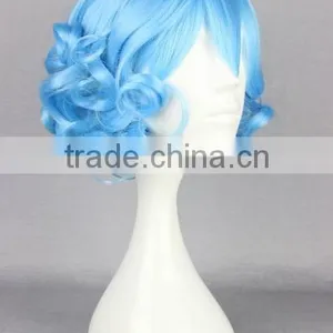 Synthetic Short Blue Curls Wig Cosplay Full Wig Woman Wig N434 thumbnail-2