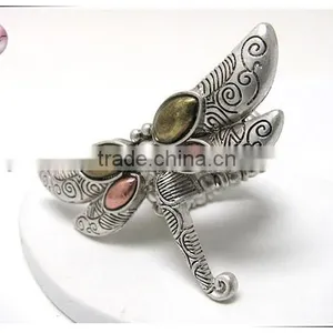 Tri Tone Textured Metal Dragonfly Stretch Ring thumbnail-1