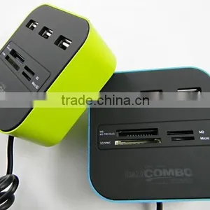 All in One Multi-card Reader With 3 Ports USB 2.0 Hub Card Reader Combo Usb Hub For SD/MMC/M2/MS thumbnail-2