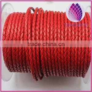 High Quality Red 3.0mm Braided Real Leather Cord for Jewerly thumbnail-1