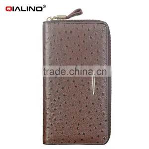 QIALINO Wholesale Zip Wallet Luxury Ostrich Leather for Iphone Case Wallet Handbag thumbnail-1