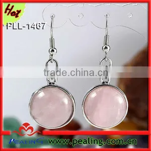Charm Rose Quartz Crystal Stone Round Dangle Hook Stud Earring Newest Dangle Earring Designs thumbnail-1