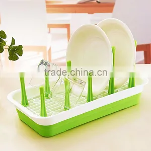 Two Tier Kitchen Dish Drying Rack Cup Spoon Storage Draining Board Organizer Green thumbnail-1