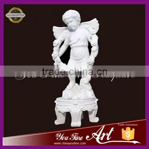 Boy Marble Angel Stand on Bench Sculpture thumbnail-1