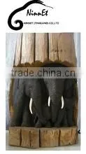 Wood Carved Elephant From Thailand Wooden With Dark Grey thumbnail-1