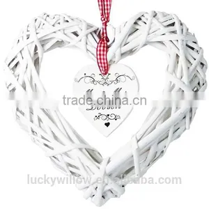 White Wicker Hanging Heart Decoration thumbnail-1