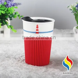 Ceramic Travel Mug Double Wall Ceramic Cup With Lid thumbnail-3