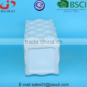 Tall Geometry Square Ceramic Vase White Glazed With Wash thumbnail-6