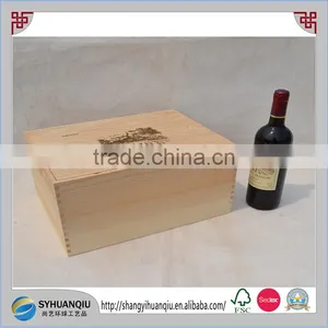 Unfinished 6 Bottles Wooden Wine Box With Sliding Lid thumbnail-1