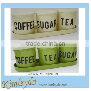 3pcs Iron Tea Sugar Coffee Canisters With Covers/tray thumbnail-1