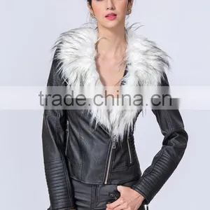 New Fashion Clothing Manufacturers Premium Women PU Jacket With Fur Collar thumbnail-2