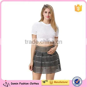 Accept Mini Quantity Order Factory Price New Fashion White Colour Stripe Women Crops Tops thumbnail-1