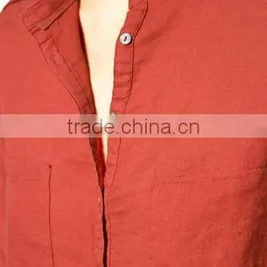 Banded Collar Blouse Shirts Two Pockets Casual Fashion Shirts for Ladies thumbnail-5