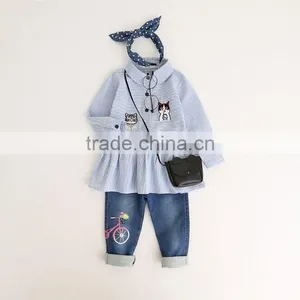 Hot Sale Baby Girl Blue and White Strip Cotton Shirt for Weekday Style thumbnail-3
