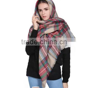 Bulk Wholesale New Early Spring Female and Male Scarf 5 Colors Printed Grid Fake Imated Cashmere Material Adult Cappa thumbnail-5