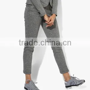 Woman Chinos Pants Slim Fit Latest Design Striped Grey Office Pants thumbnail-2