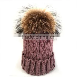 Myfur Light Purple Real Large Raccoon Fur Pom Poms Knit Hat Wholesale thumbnail-1