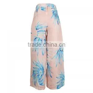 2017Women Casual Pants Loose Printed Leaf Pattern Pink thumbnail-4