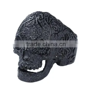 Titanium Steel Punk Unadjustable Rings Black Skull thumbnail-1