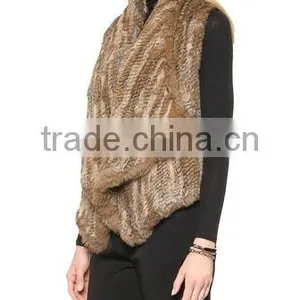 YR284 Women Yarn and Real Rabbit Fur Knitted Vest With Elastic thumbnail-4