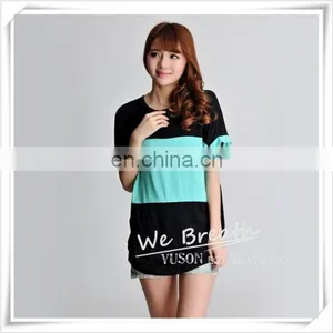 Bamboo Jersey Summer Short Sleeves T-shirt With Big Color Block Matching Soft thumbnail-3