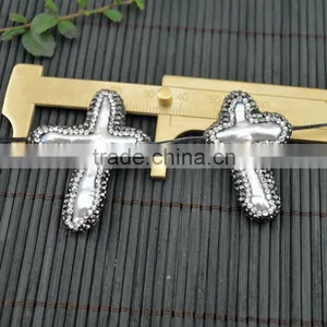 LFD-0010B Druzy Pearl Pave Rhinestone Cross Connector Beads Diy Jewelry Making thumbnail-1
