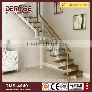 Steel Structure Stairs Frame Glass Balustrade Wood Tread Staircase thumbnail-3