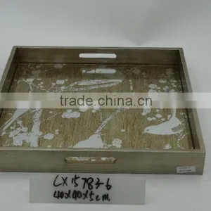 Lovely Style Decorative Square Wooden Glass Mirror Tray thumbnail-1