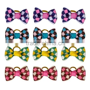 Dog Pet Cat Puppy Hair Bows Mixed Colors Grid Dog Hair Bows thumbnail-1
