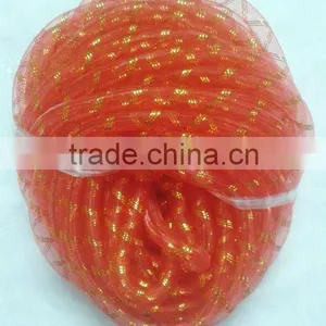 HOT SALE 10mm or 15mm Red Mesh Tube Ribbon With Gold String for Gift Packaging thumbnail-1