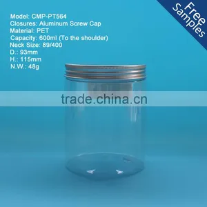 Round Clear 600ml Plastic PET Jars, 600g 20oz Clear PET Plastic Jar With Aluminum Cap thumbnail-1