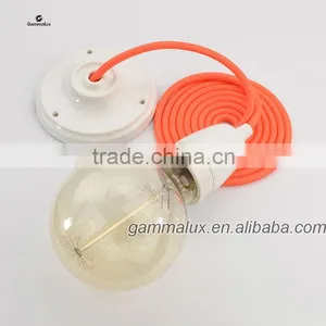 Modern Style E27 Lamp Holder,Ceramic Ceiling Rose Lamp Holder With Color Textile Cord thumbnail-1