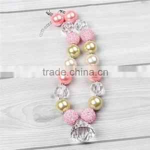 Newest Infant Girl Kids Necklace Bubble Gum Chunky Baby Necklace Wholesale Cheap Baby Girls Chunky Necklace With Pink Hairband thumbnail-5