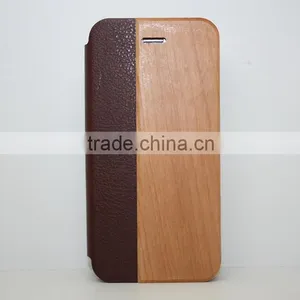 High Quality Real Wood Leather Cell Phone pu Leather Case for Iphone thumbnail-3