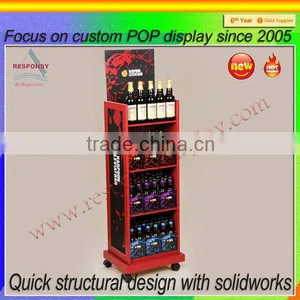Easy Moving Liquor Wood Floor Display Rack With Wheels thumbnail-1