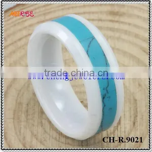 Fashion Larimar Inlay White Ceramic Ring Jewelry thumbnail-1
