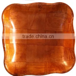 W622/ Rectangle Wooden Woven Snack Bowl, Woven Salad Bowl thumbnail-3