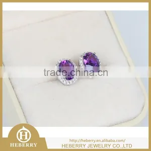 Purple Color Amethyst Gemstone Stud Earring Party Wearing thumbnail-5