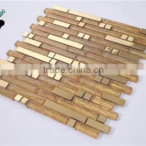 SMJ01 Wall Decorative Frosted Mosaic Glass Mosaic Tile Strips Gold Color Mosaic thumbnail-2