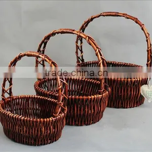 3 Set Handmade Willow Storage Baskets With Handle thumbnail-1