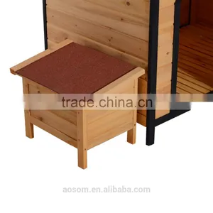 PawHut Large Wood Outdoor Wood Elevated Pet House Dog Kennel Shelter w/ Opening Roof thumbnail-5