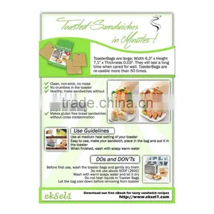 EKSEL Toaster Bags 2016 Free Toasts Reusable Non-Stick Fits Any Size Bread FDA Approved Bag thumbnail-6