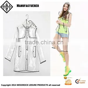 100% EVA Eco Friendly Transparent Fashion Women Rain Poncho thumbnail-1