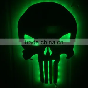 3D Punisher Mask Mirror Light, Halloween Decorative LED Colorful Remote Control Switch Lamp, Skull Decorative Wall Light Mirror thumbnail-1